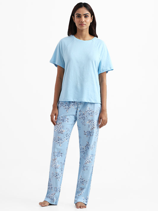 Wunderlove Sleepwear Plain Ice Blue T-Shirt