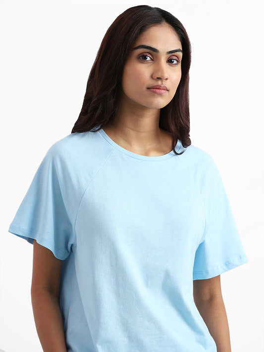Wunderlove Sleepwear Plain Ice Blue T-Shirt