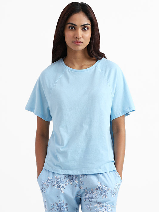 Wunderlove Sleepwear Plain Ice Blue T-Shirt