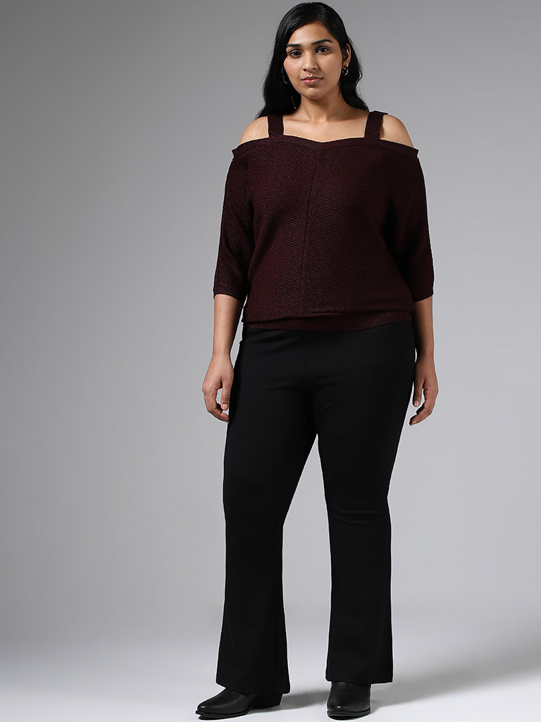 Gia Wine Knitted Off-Shoulder Top