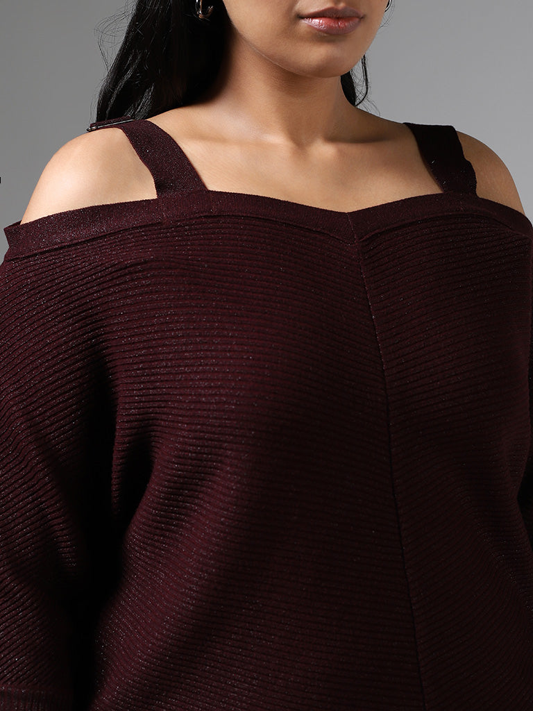 Gia Wine Knitted Off-Shoulder Top