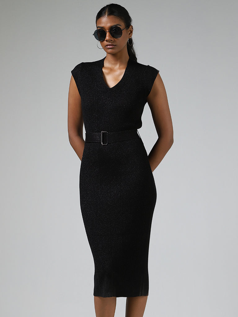 Buy Wardrobe Black Knitted Bodycon Dress from Westside