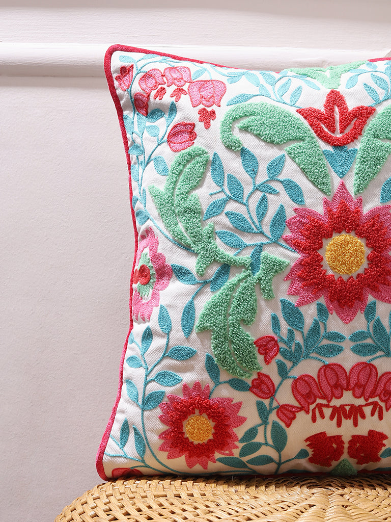 Westside Home Multicolored Lotus Embroidered Cushion Cover