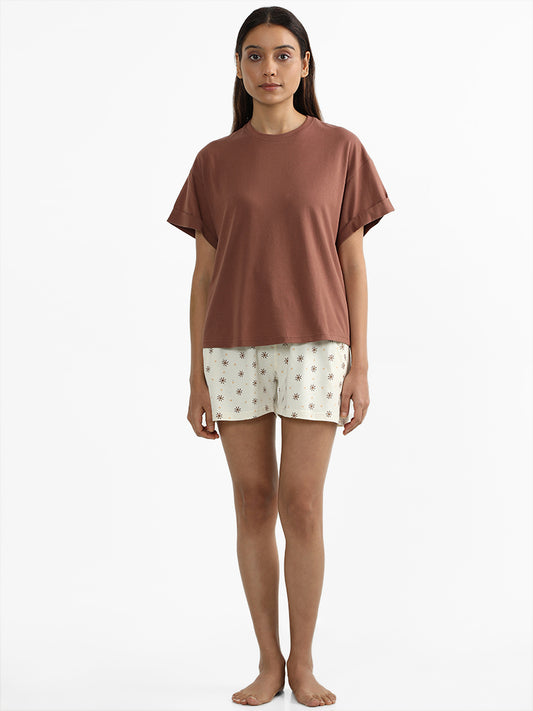 Wunderlove Sleepwear Plain Dark Brown Roll Up T-Shirt