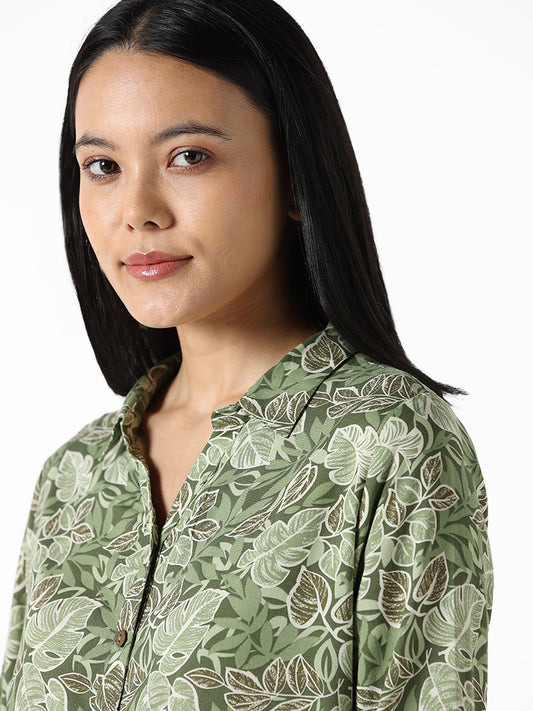 LOV Sage Green Printed Regular Fit Blouse
