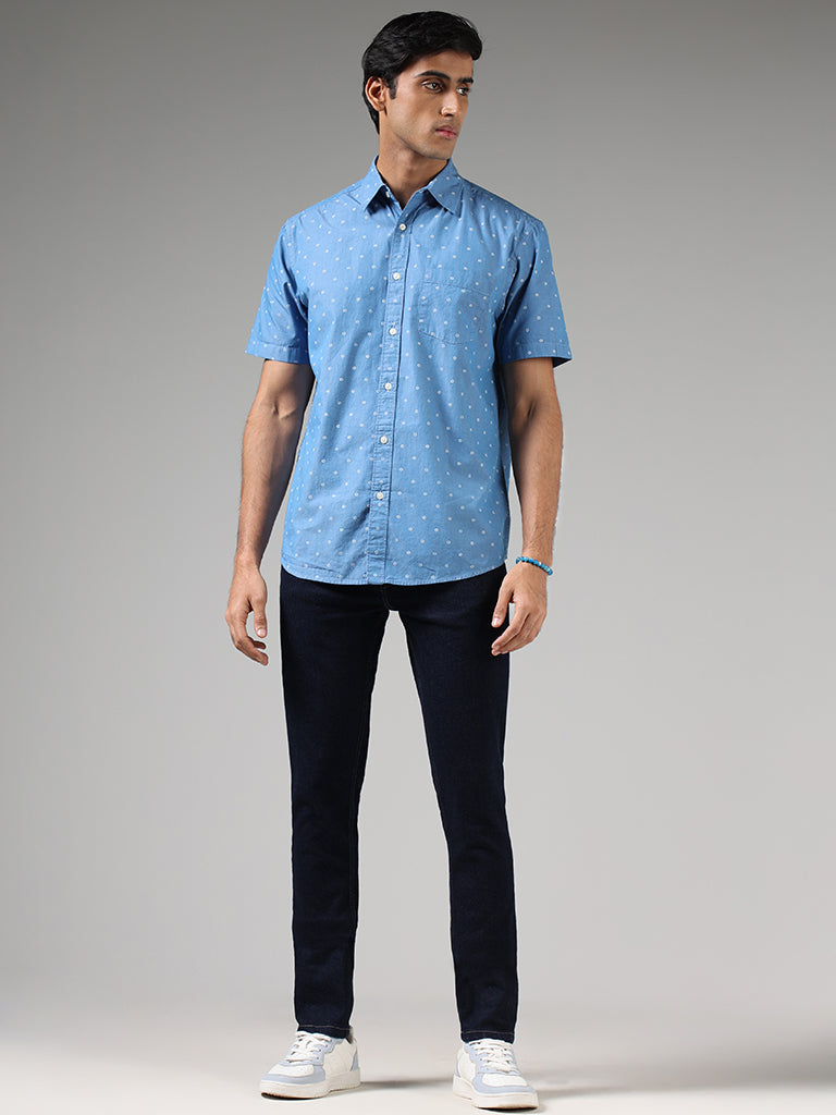 WES Casuals Blue Floral Printed Relaxed Fit Shirt
