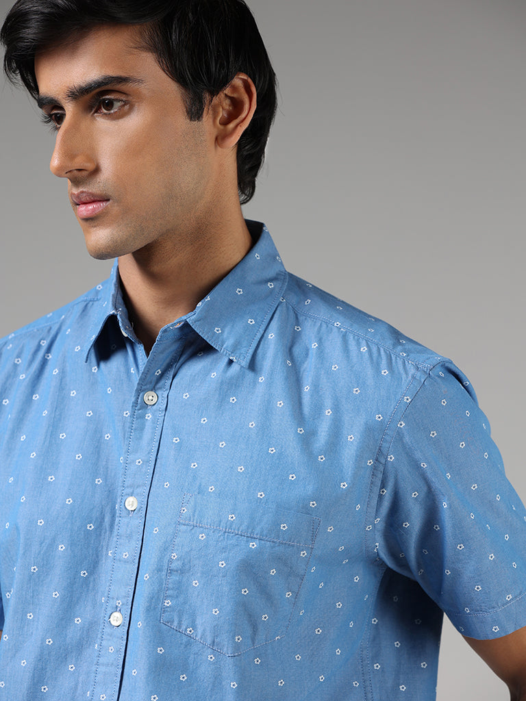WES Casuals Blue Floral Printed Relaxed Fit Shirt