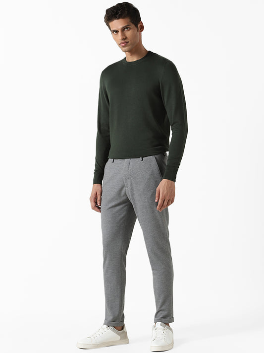 WES Formals Solid Forest Green Ribbed Slim Fit Sweater