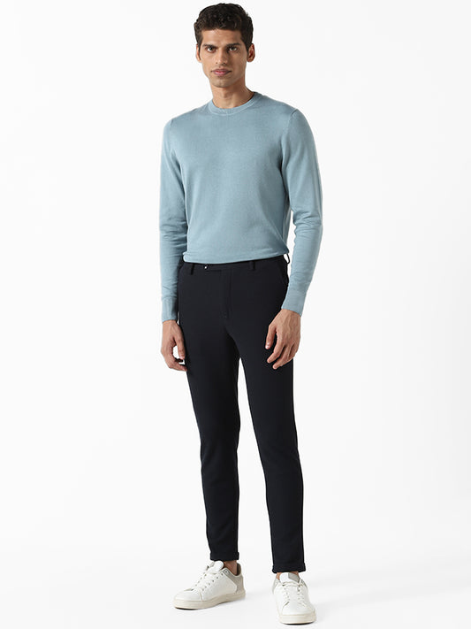 WES Formals Solid Sea Blue Ribbed Sweater