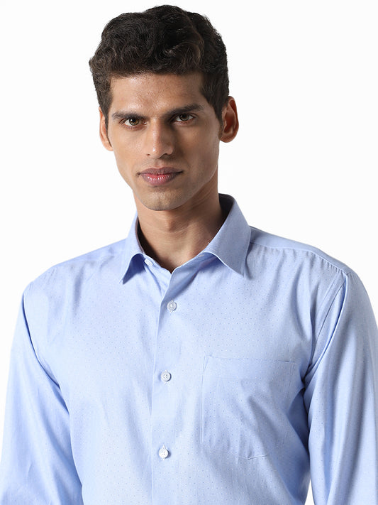 WES Formals Dobby Patterned Blue Relaxed Fit Shirt