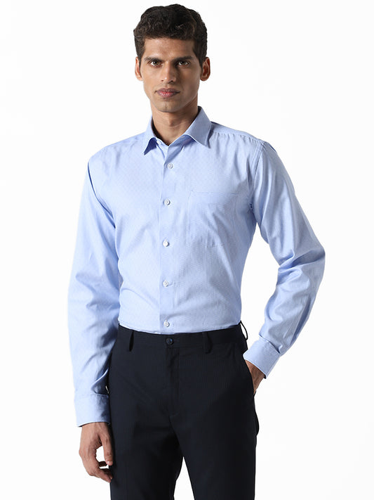 WES Formals Dobby Patterned Blue Relaxed-Fit Shirt
