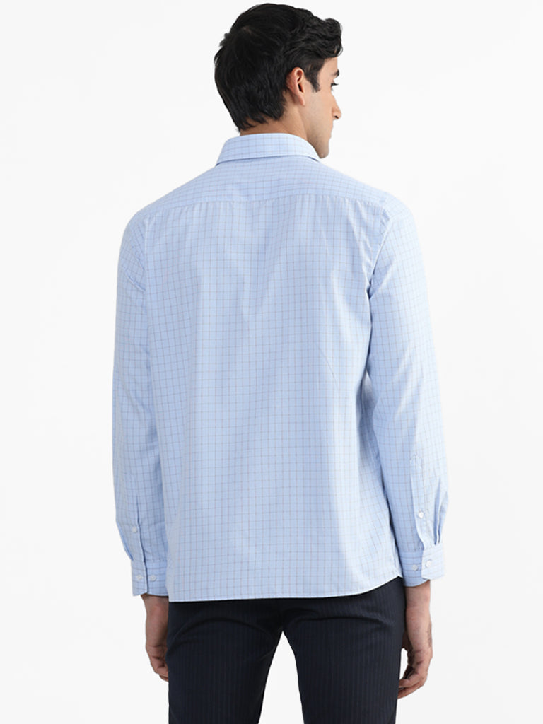 WES Formals Blue Printed Checkered Slim Fit Shirt