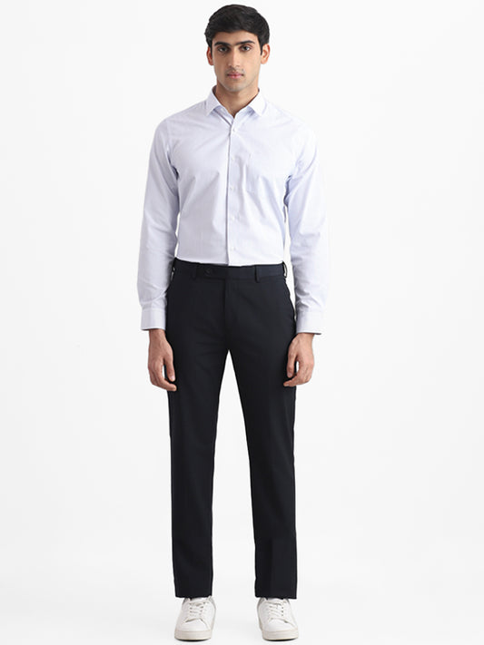 WES Formals White & Blue Striped Slim-Fit Shirt