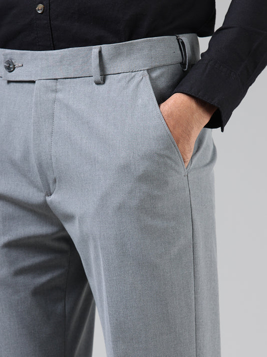 WES Formals Solid Light Grey Slim Fit Trousers