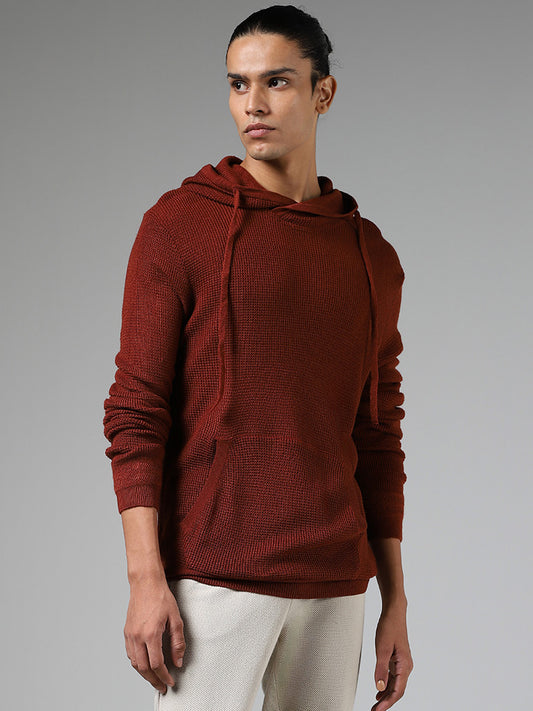 ETA Red Self Textured Slim Fit Hoodie Sweatshirt