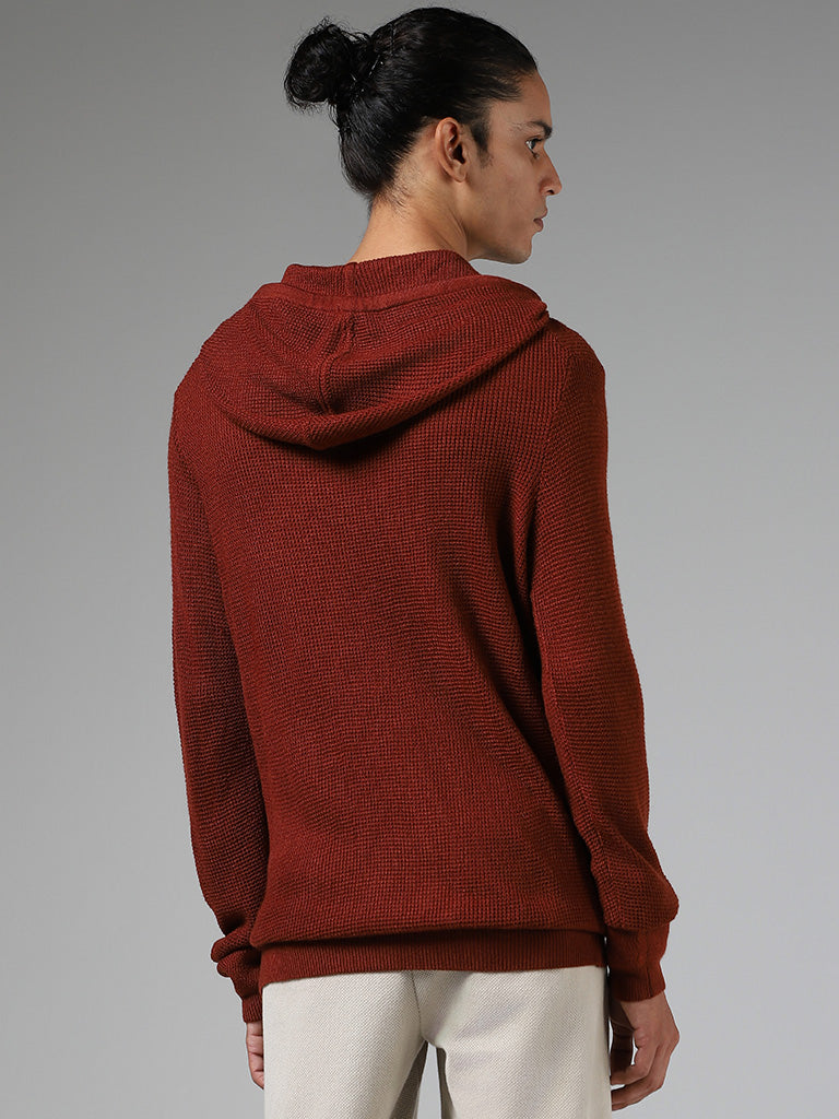 ETA Red Self Textured Slim Fit Hoodie Sweatshirt