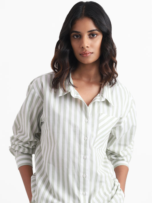 Nuon White Classic Striped Shirt