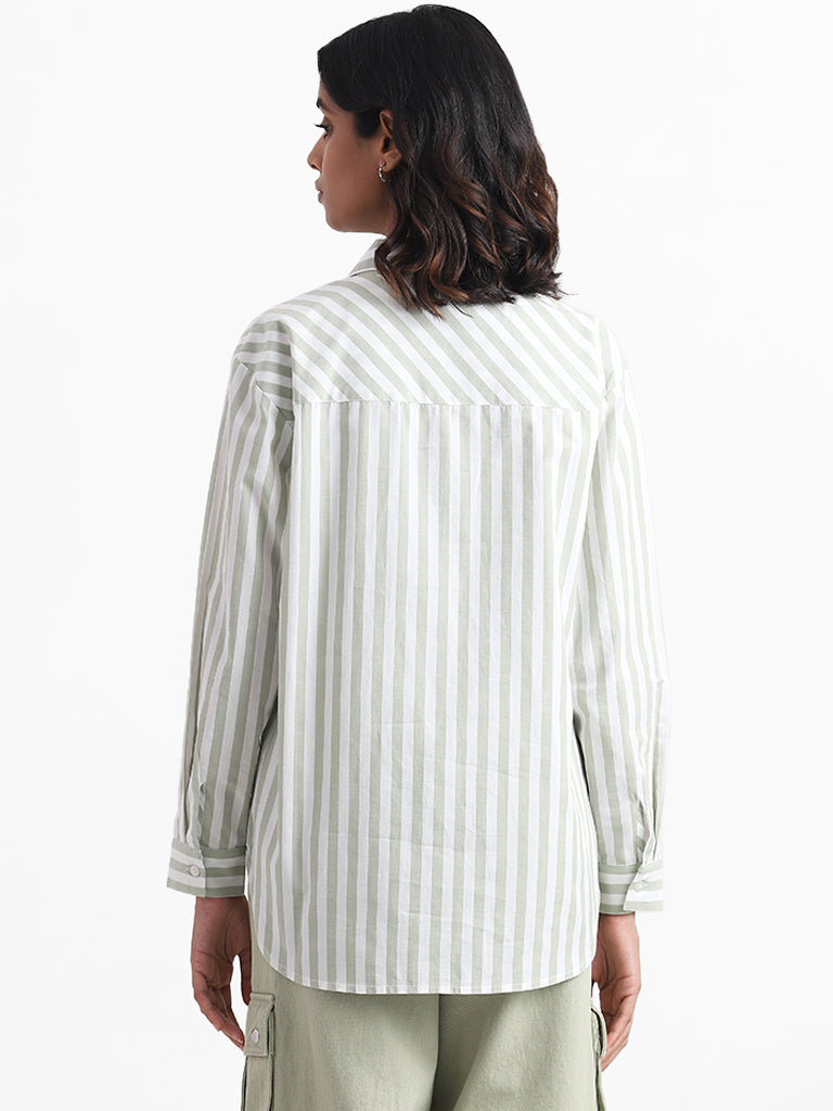 Nuon White Classic Striped Shirt