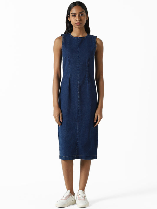 Nuon Solid Dark Blue Denim Dress