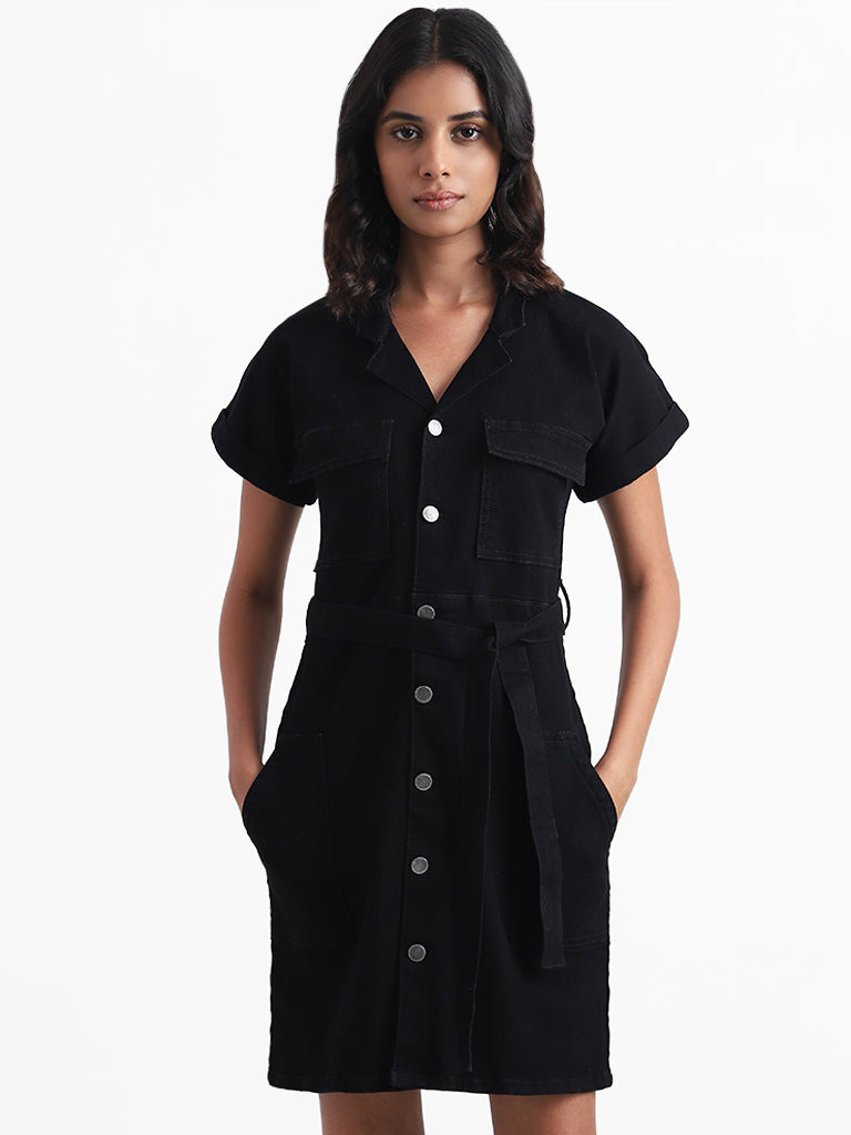 Nuon Solid Black Shirt Dress