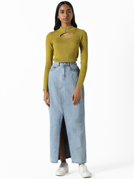 Nuon Solid Light Blue Denim Skirt
