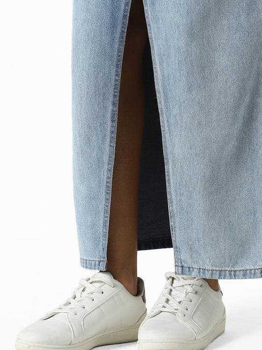 Nuon Solid Light Blue Denim Skirt