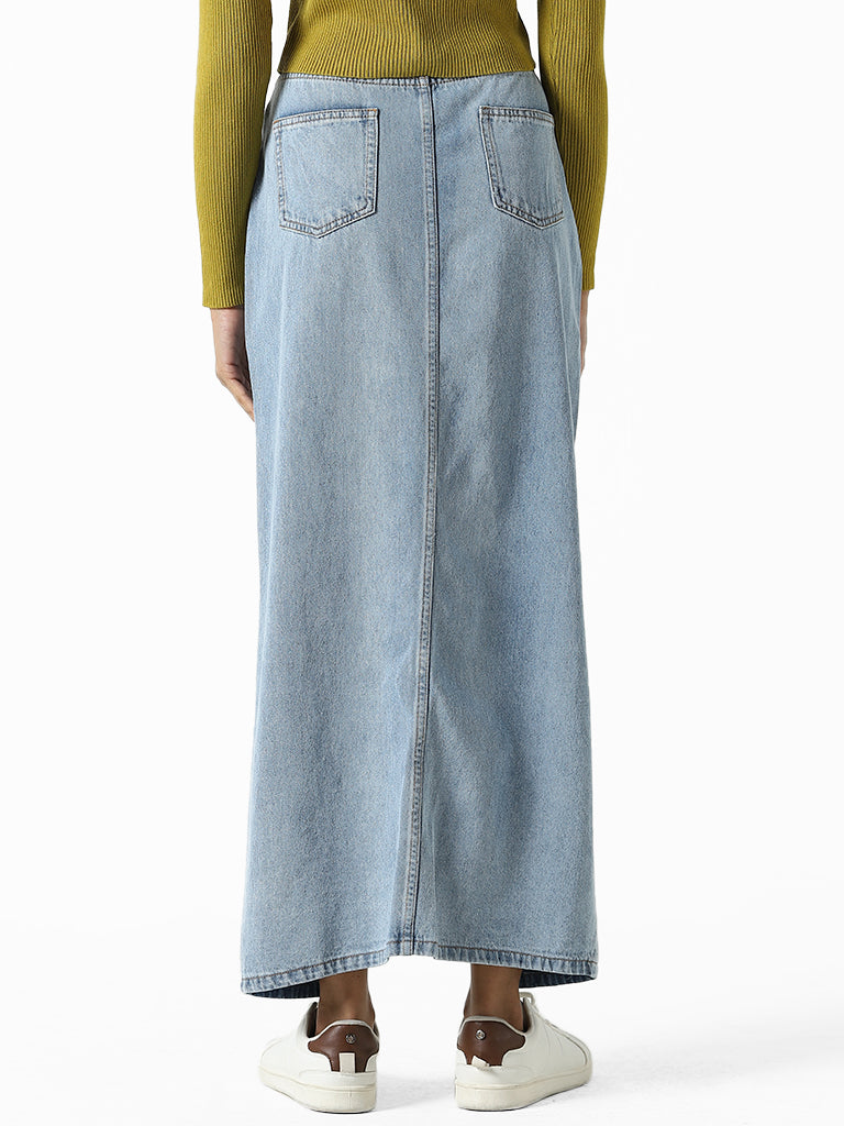 Nuon Solid Light Blue Denim Skirt