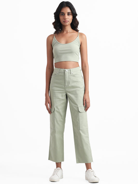 Nuon Sage Self Striped Crop Top