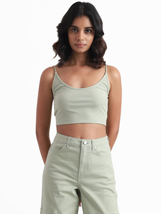Nuon Sage Self Striped Crop Top