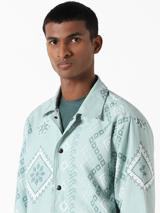 ETA Light Teal Printed Cotton Relaxed-Fit Jacket