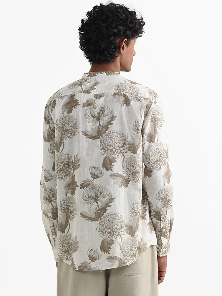 ETA Taupe Printed Floral Relaxed Fit Shirt