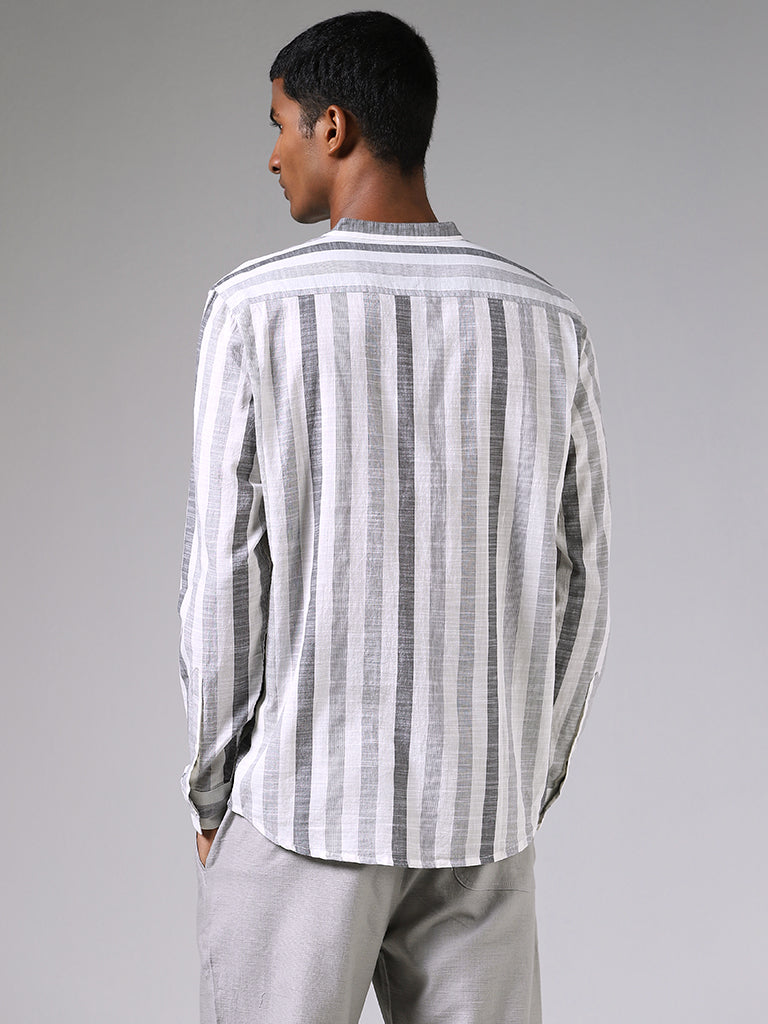 ETA Grey Striped Cotton Resort Fit Shirt