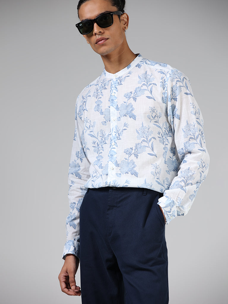ETA White & Blue Floral Printed Resort Fit Shirt
