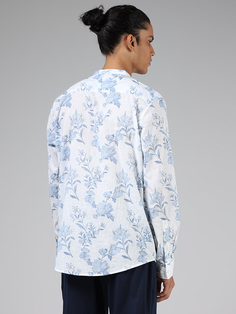 ETA White & Blue Floral Printed Resort Fit Shirt
