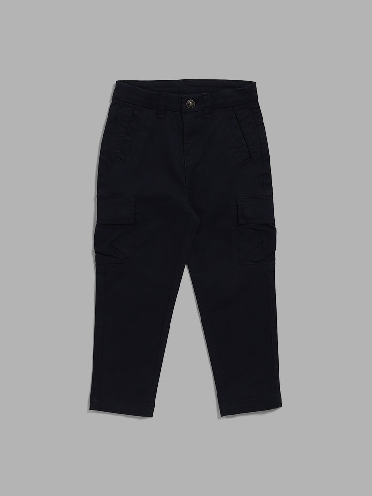 HOP Kids Solid Navy Cargo Trousers