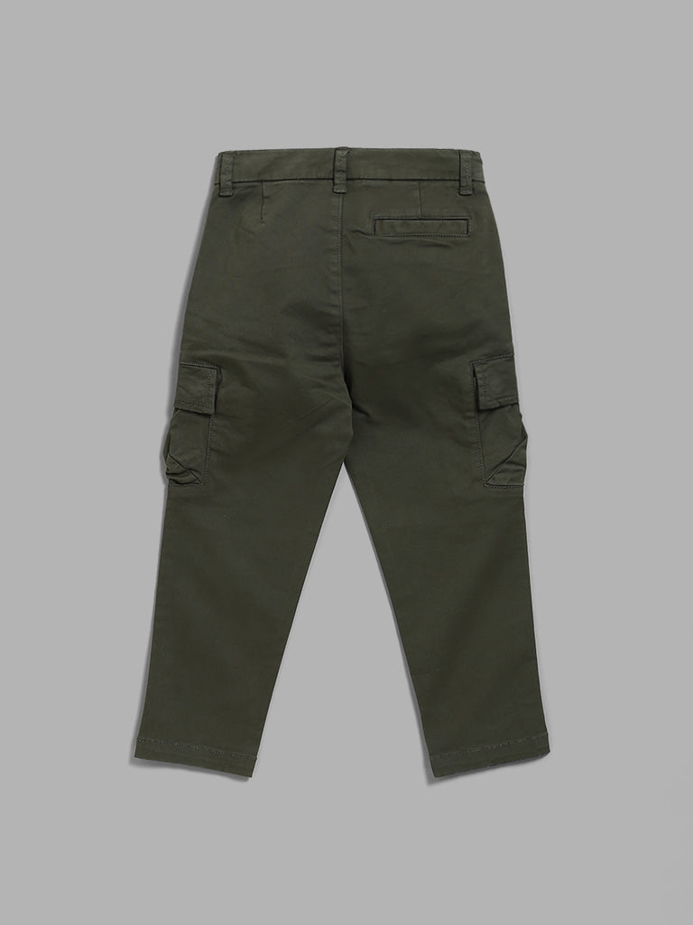 HOP Kids Solid Dark Green Cargo Trousers