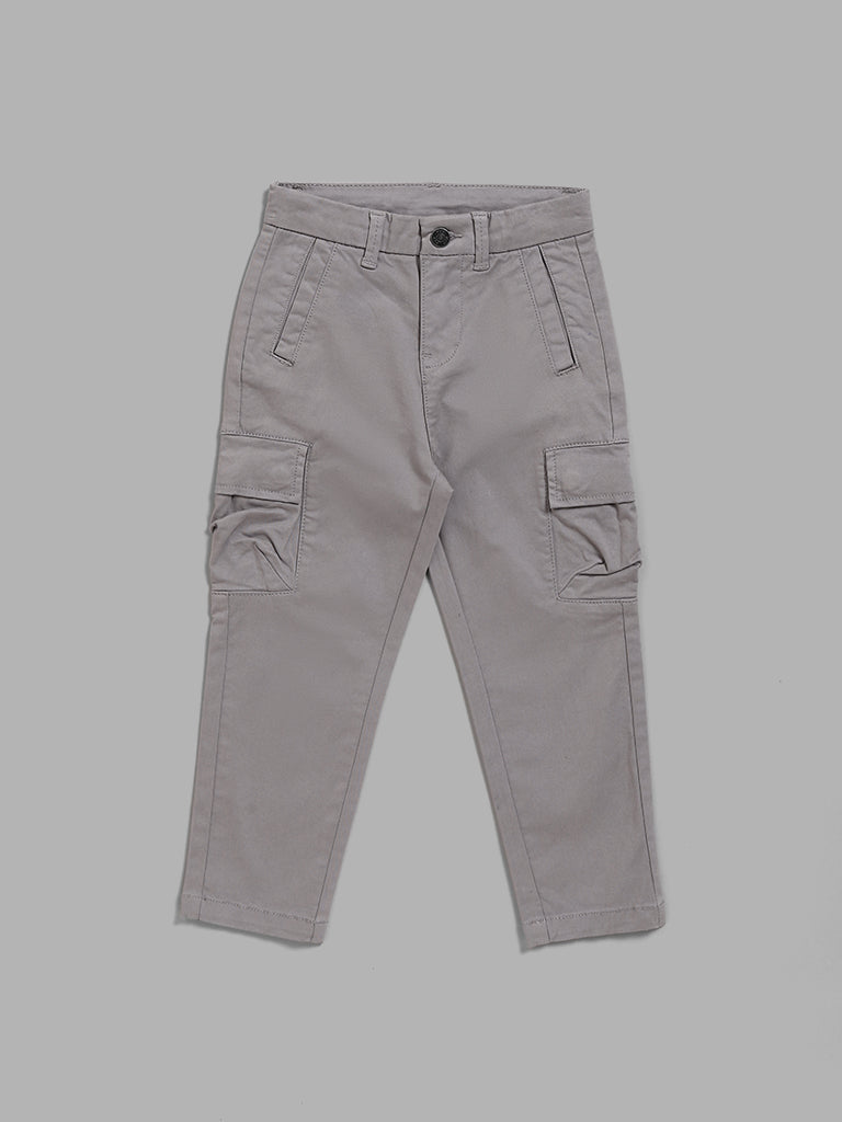 HOP Kids Solid Grey Cargo Trousers
