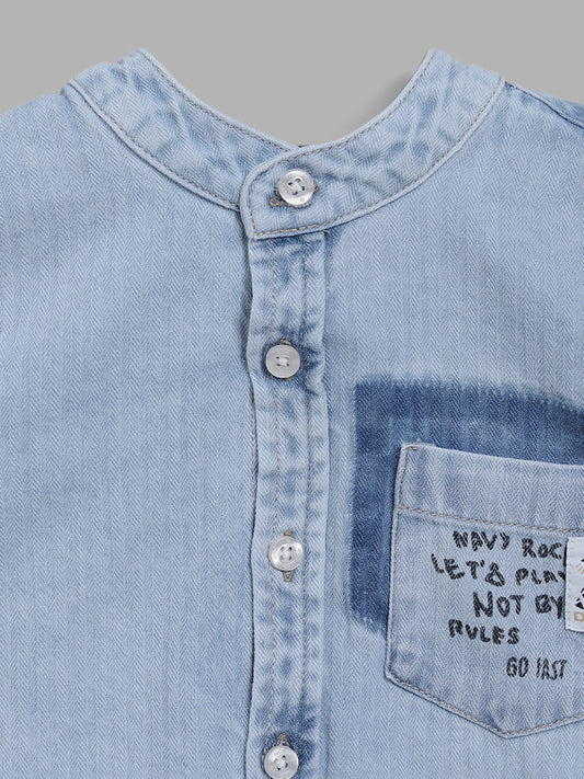 HOP Kids Mid Blue Printed Shirt with Hood