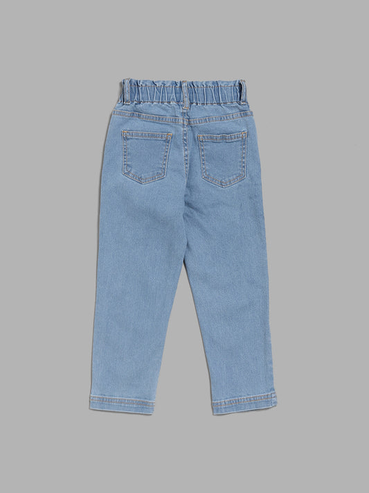 HOP Kids Floral Patch Light Blue Relaxed - Fit Mid - Rise Denim Jeans