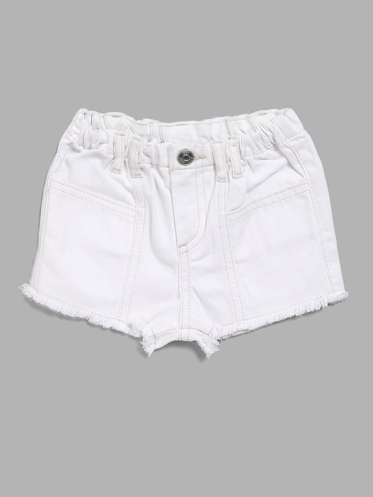 HOP Kids Solid White Denim Shorts