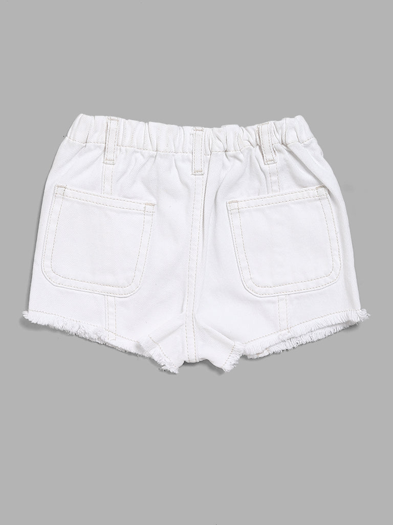 HOP Kids Solid White Denim Shorts