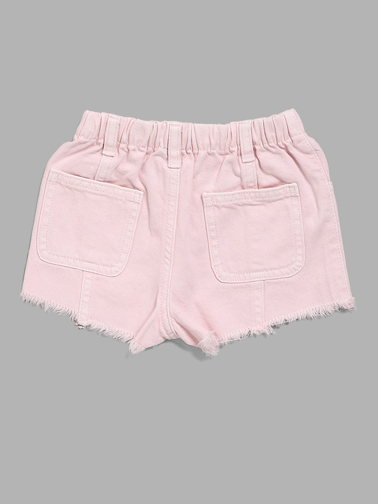 HOP Kids Solid Light Pink Denim Shorts