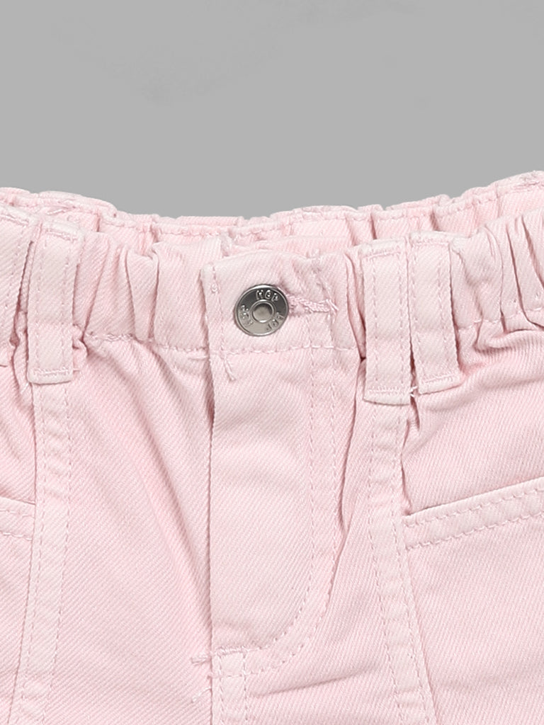 HOP Kids Solid Light Pink Denim Shorts