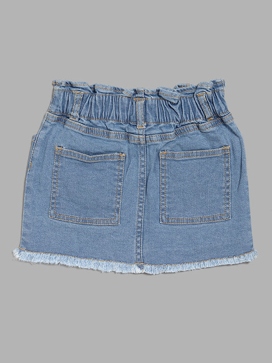 HOP Kids Floral Patch Light Blue Denim Skirt