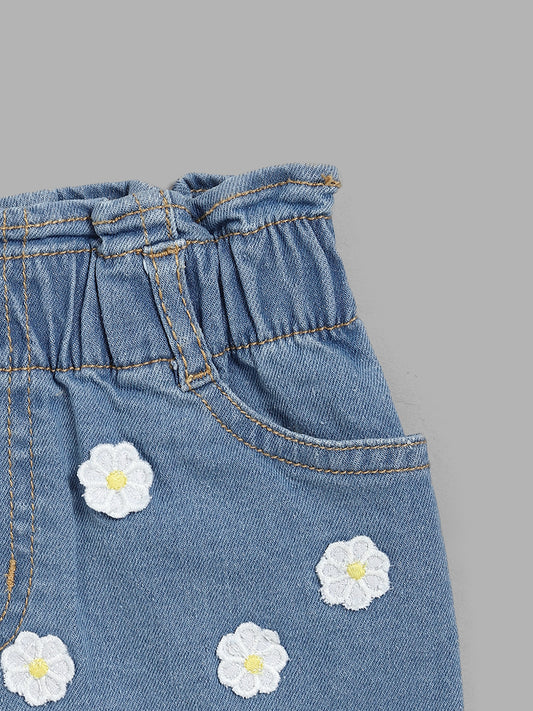HOP Kids Floral Patch Light Blue Denim Skirt