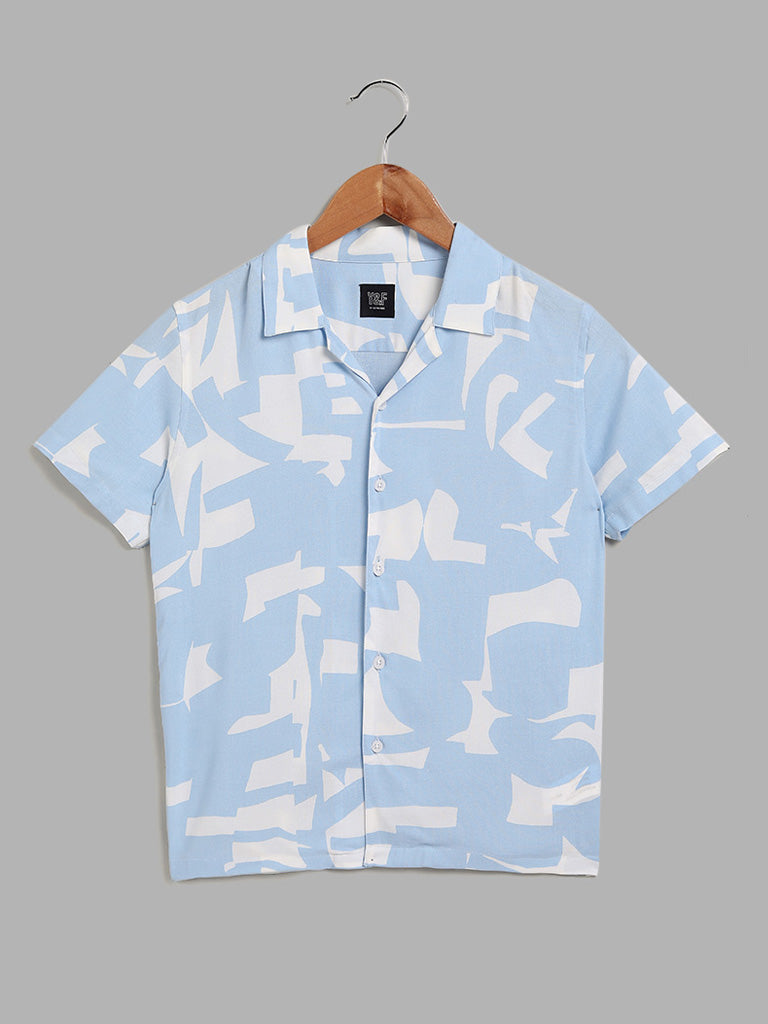 Y&F Kids Abstract Printed Sky Blue Shirt