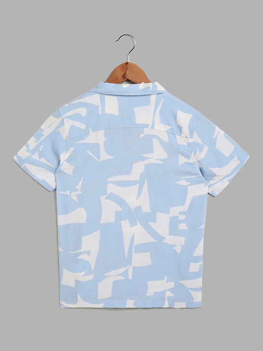 Y&F Kids Abstract Printed Sky Blue Shirt