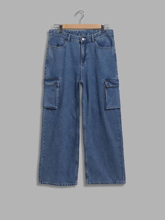 Y&F Kids Blue Relaxed - Fit High Rise Jeans