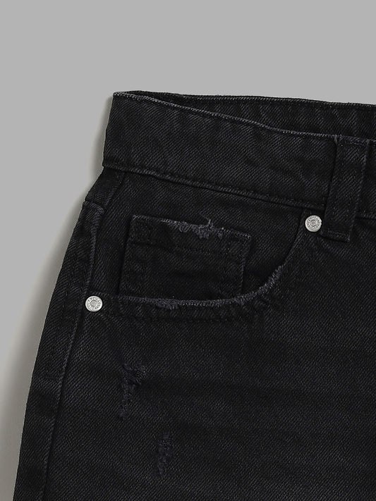 Y&F Kids Solid Black Denim Shorts
