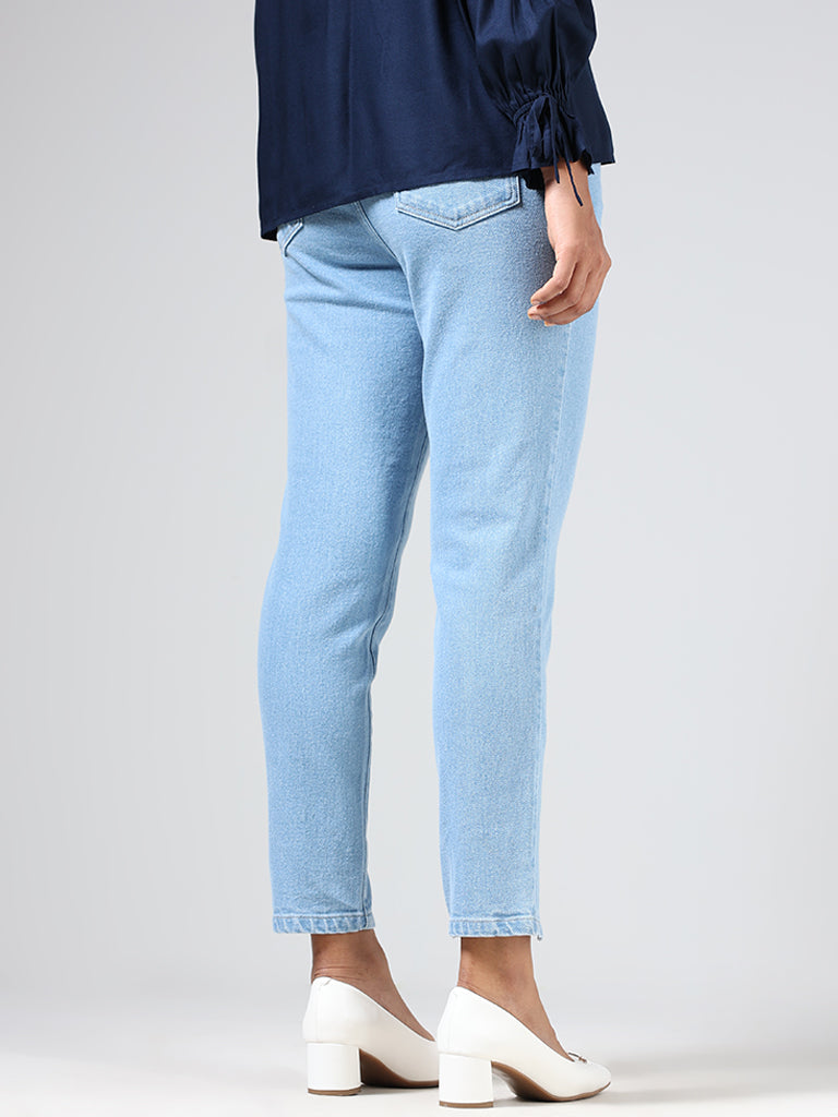 LOV Light Blue Front-Seam Split-Hem Denim Jeans